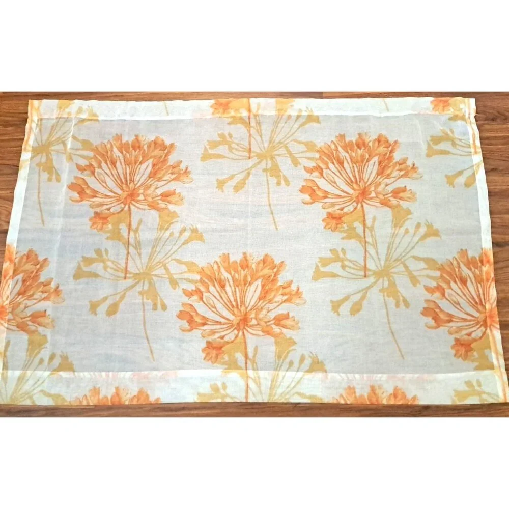 Orange & Yellow Floral Curtain Panel Semi Sheer Wild Flowers Cottage 50x33